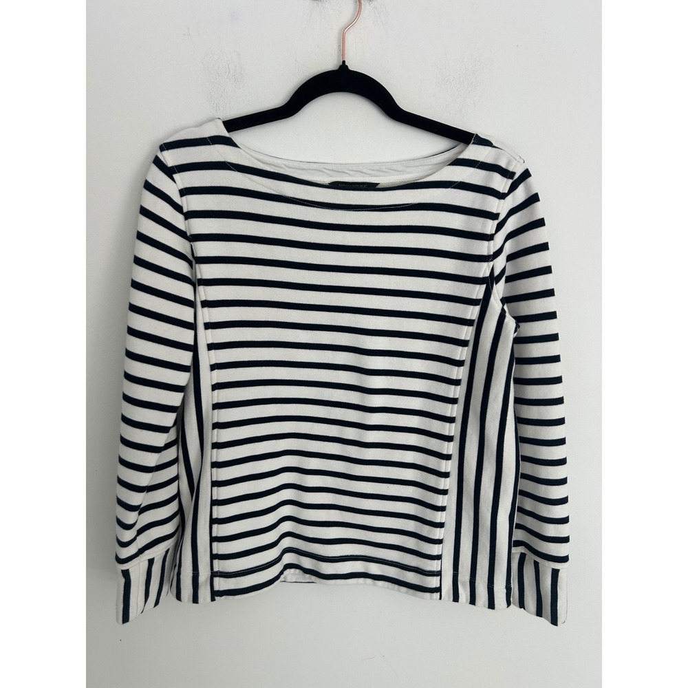 Banana Republic Womens Navy White Striped Boat Neck 100% Cotton Sweatshirt Top M